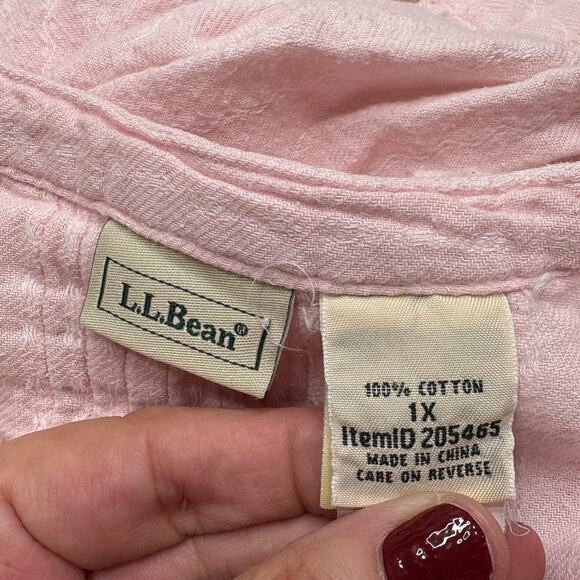 LL Bean Plus Size 1X Nightgown Flannel Dobby Pintuck Pink White Cottage 205465 - Picture 5 of 14